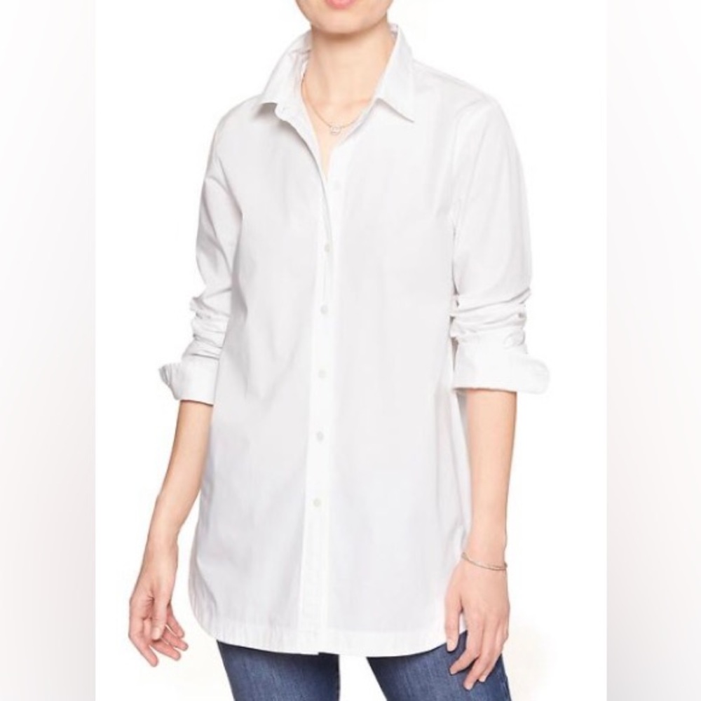 Luxury White Cotton Poplin Button-Down Shirt Size Small